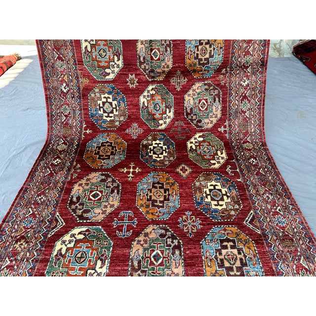Red Memling Gul Kazak Hand-Knotted Wool Rug - 5'4" X 8'3" For Sale - Image 10 of 15