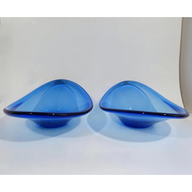 Mid-Century Modern Blue Glass Console Bowls - a Pair For Sale - Image 3 of 8