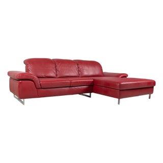 Red Leather Corner Sofa from Willi Schillig For Sale