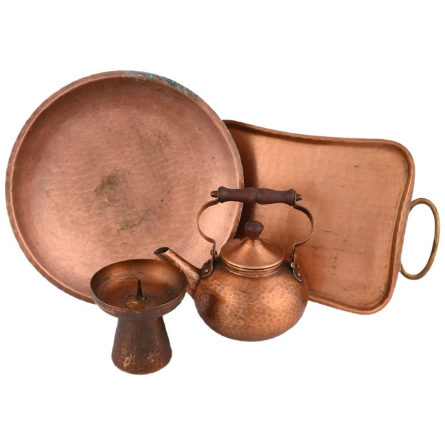 Vintage German Copper Tableware Set by Eugen Zint, 1950s, Set of 4 For Sale