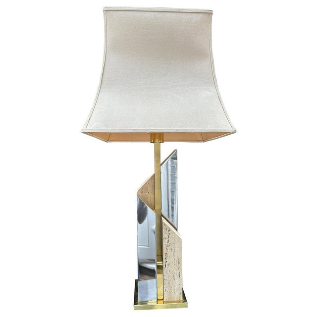 Tall Skyscaper Table Lamp in Travertine, Chrome and Brass by Sciolari, 1970 For Sale - Image 15 of 15
