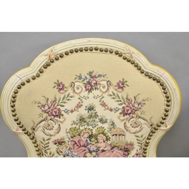 Vintage French Louis XV Style Cream & Pink Painted Boudoir Slipper Chair - Pair For Sale - Image 4 of 14