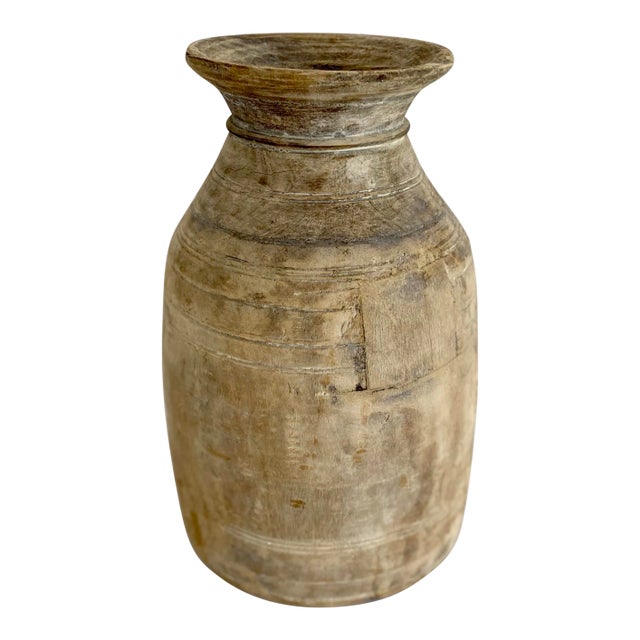 Large Rustic Wood Vessel Vase For Sale