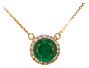 1.8Ct Zambian Emerald Necklace With Natural Diamond Accents: Solid 14k Gold, 8mm