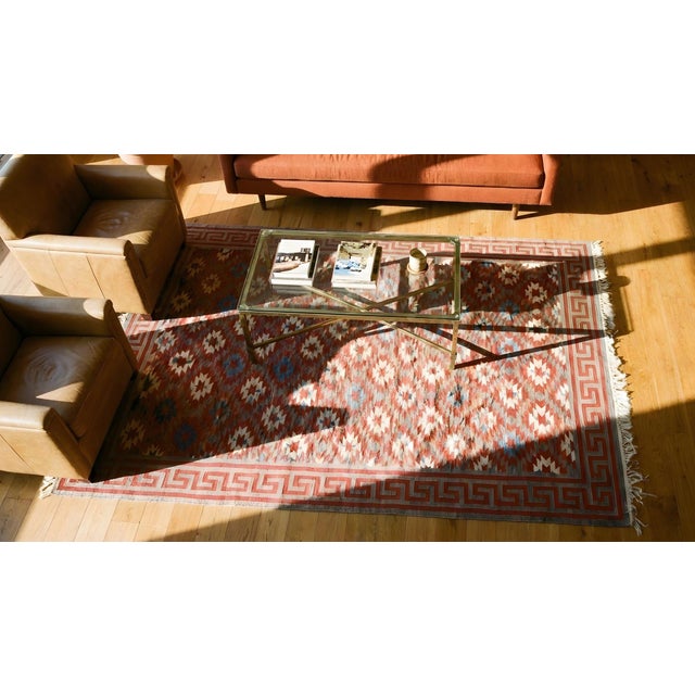 1930s Small Antique Rustic Tribal Geometric Indian Cotton Dhurrie Flatwoven Rug For Sale - Image 12 of 13