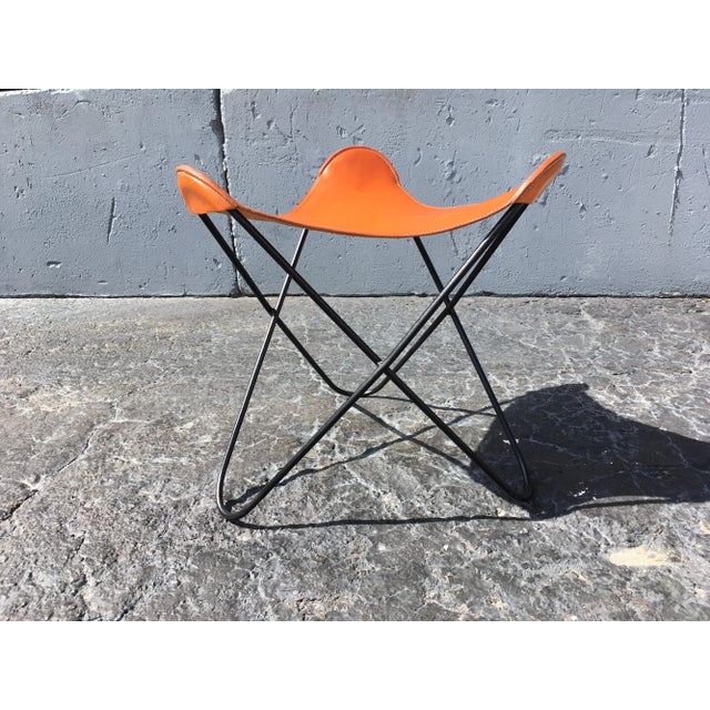 2020s Early 21st Century Black Iron & Cognac Saddle Leather Stool For Sale - Image 5 of 13