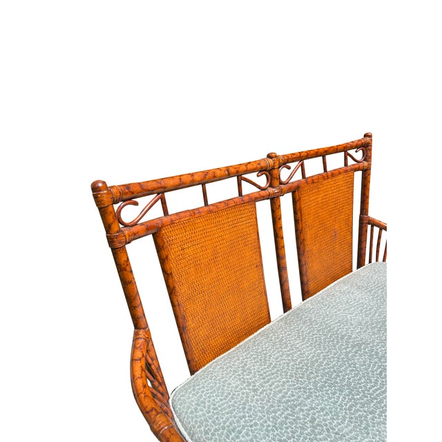 Vintage Rattan Bamboo Bench Settee in Chinoiserie Style For Sale - Image 9 of 10