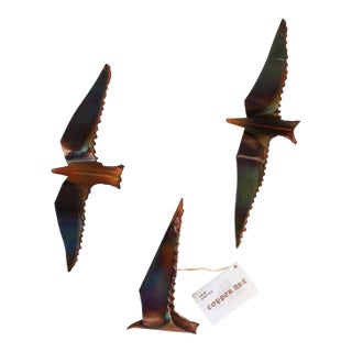 Vintage Artesian Made Brutalist Copper Birds in Flight Wall Hangings S/3 For Sale