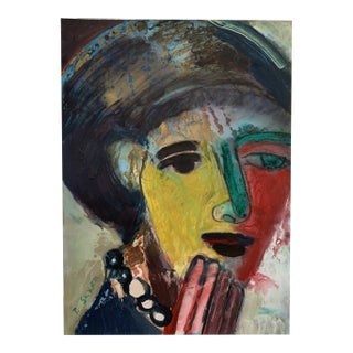 Contemporary Expressionist Portrait Mixed-Media Painting on Paper by Phil Saxon For Sale