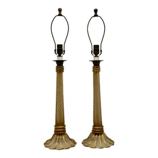 Mid 20th Century Mid Century Hand Made Italian Murano Goldstone Art Glass Table Lamp Bases - a Pair For Sale