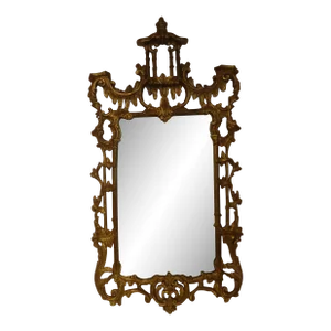 Vintage Italian Chinese Chippendale Style Carved Giltwood Pagoda Mirror