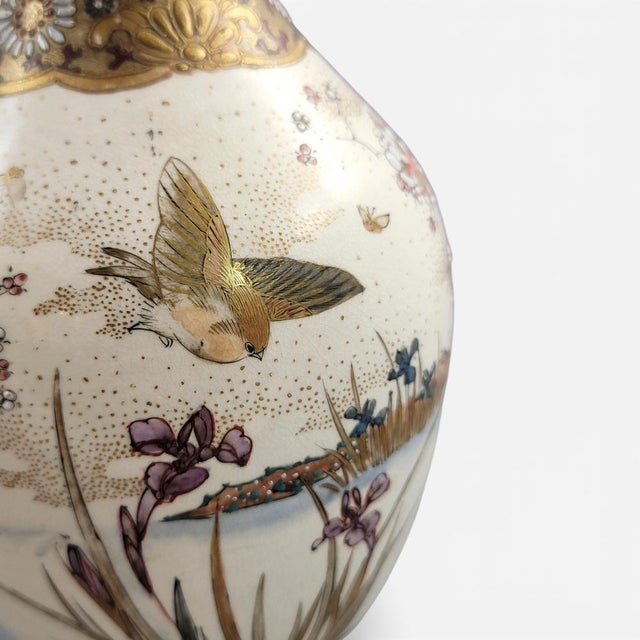 Tall Japanese Satsuma Vases with Moriage and Gold Pointillé, Set of 2 For Sale - Image 14 of 18