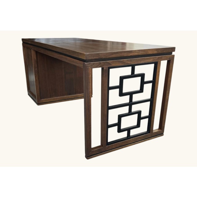 Wood Modernist Sculptural Walnut Desk With Asymmetrical Geometric Base For Sale - Image 7 of 17