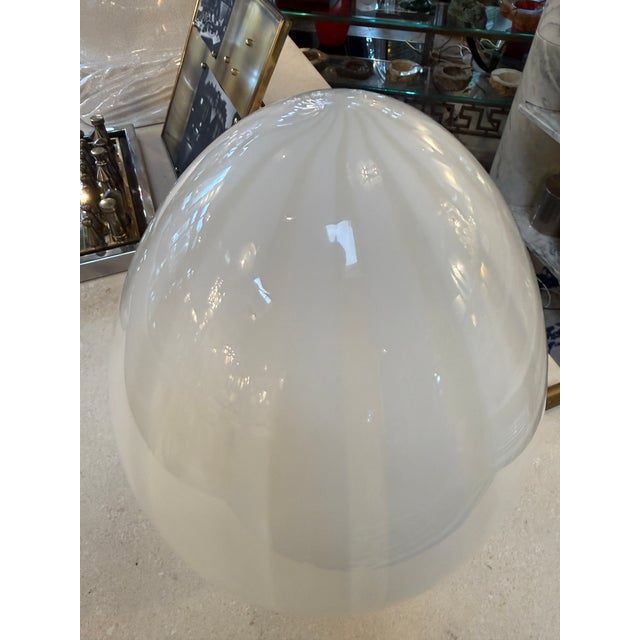 Mazzega Murano Vintage Mazzega Murano Glass Ovoid Table Lamp – White Striped Art Glass For Sale - Image 4 of 9