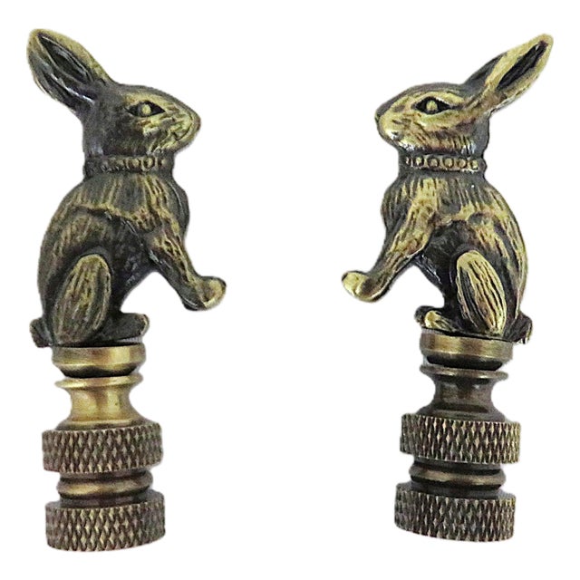 Pair of Bunny Rabbit Lamp Finials For Sale