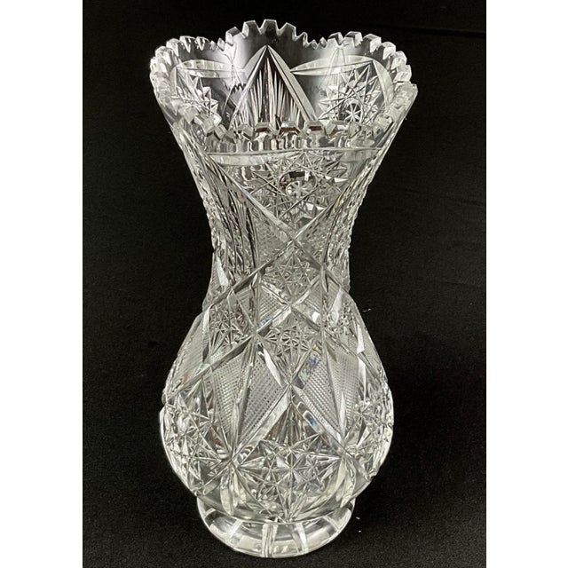 American brilliant period -(1880-1916)-superior cut glass vase- Deep cuts with starbursts,hobstars, crosshatching on a...