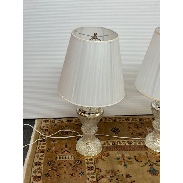 Brass Stiffel Cut Glass + Polished Brass Vintage Table Lamps, Pair For Sale - Image 8 of 12