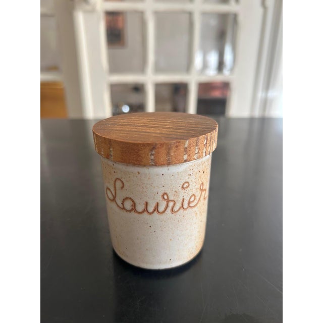 stoneware spice jars and wooden cap signed Grés du Marais, 1970s This piece has an attribution mark, I am sure that it is...