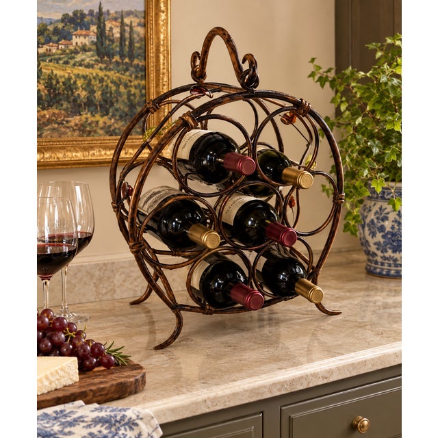 Vintage Late 1900s Circular Wrought Iron Metal Wine Rack For Sale - Image 13 of 13