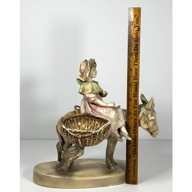 Brown Stellmacher Teplitz Porcelain Figurine: Girl on Donkey, Restored Antique For Sale - Image 8 of 10