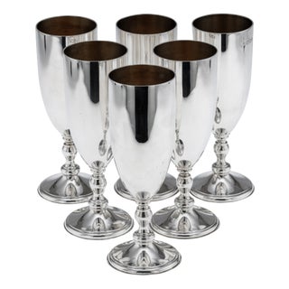 Vintage 20th Century English Silver Champagne Flutes, London, 1986, Set of 6 For Sale