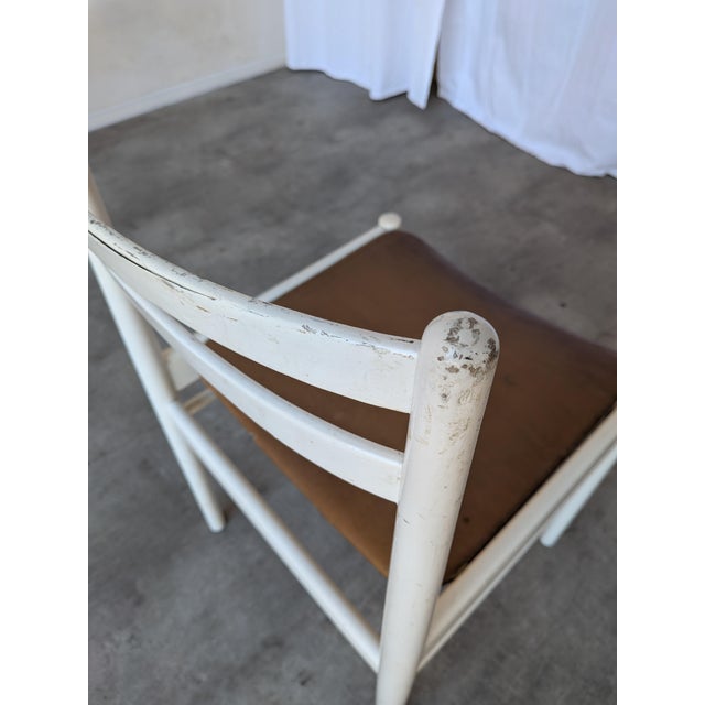 Vintage Dining Chair in White Beech Wood and Brown Leather Look Seat, 1970s For Sale - Image 6 of 18