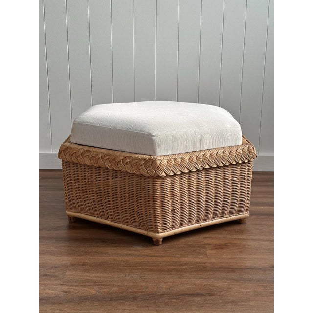 Vintage Brown Jordan Braided Wicker Hexagonal Ottoman For Sale - Image 10 of 12