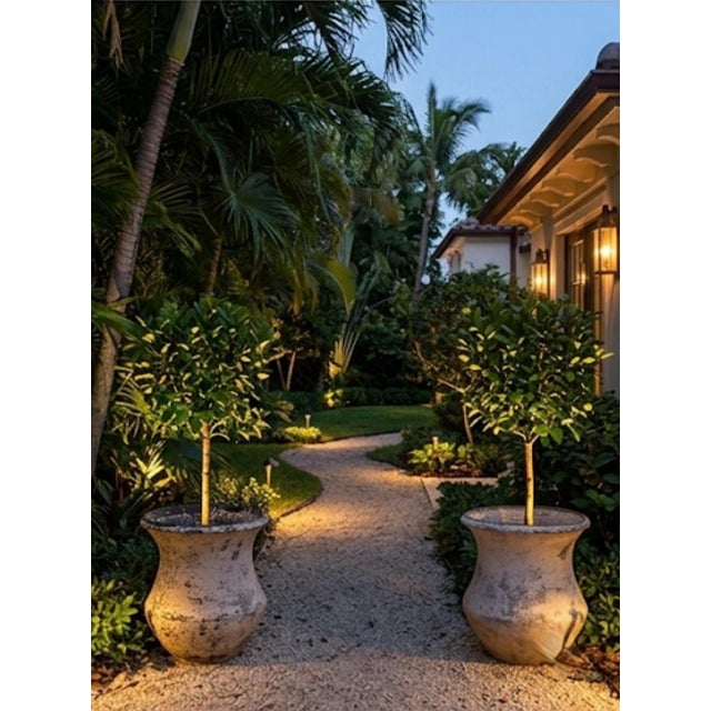 Pair of Vintage Faux-Stone Chipped Resin Garden Planters For Sale - Image 9 of 12