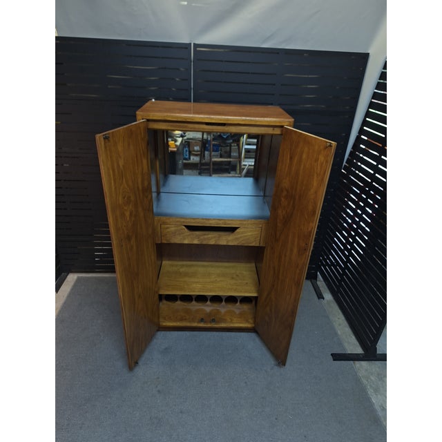 Tan 1970s Drexel Heritage Consensus Pecan Illuminated Bar Cabinet For Sale - Image 8 of 12