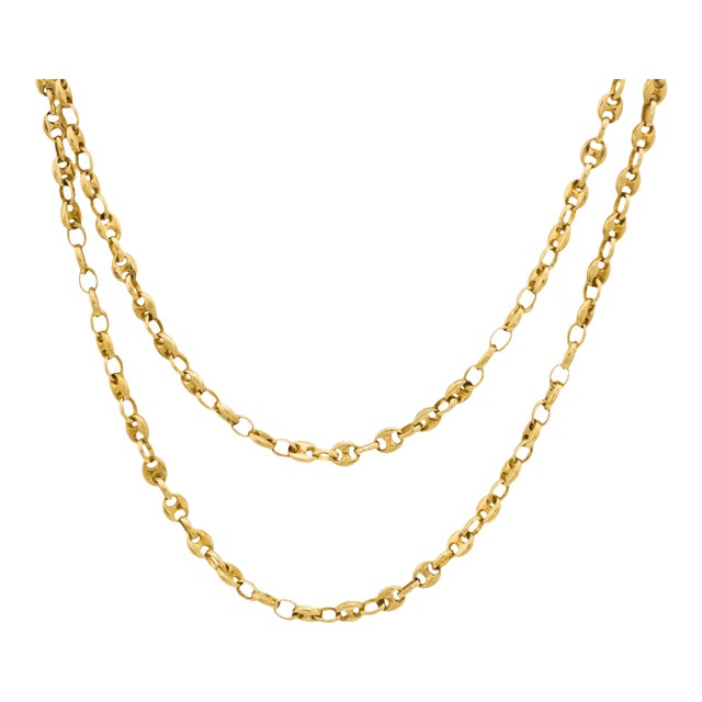 Vintage 18k Yellow Gold Mariner Link Chain For Sale