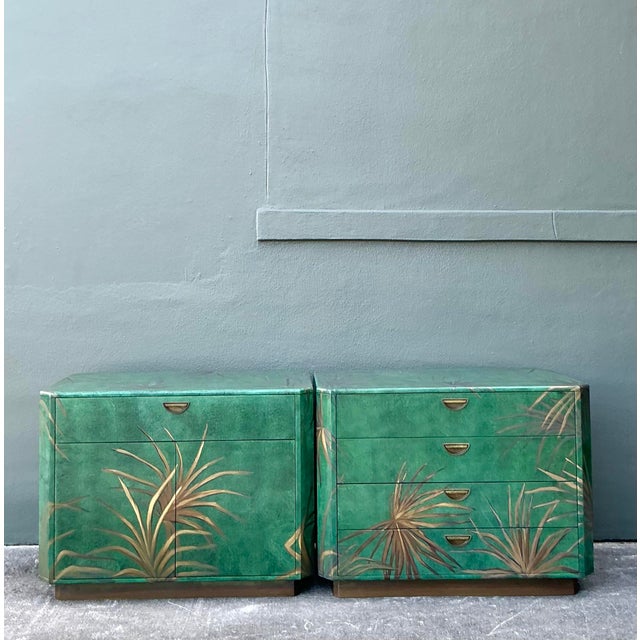 Vintage Boho Hand Painted Palms Dry Bar and Chest - Set of 2 For Sale - Image 9 of 15