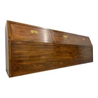 1980s Henredon Scene One Campaign Style King Storage Headboard For Sale
