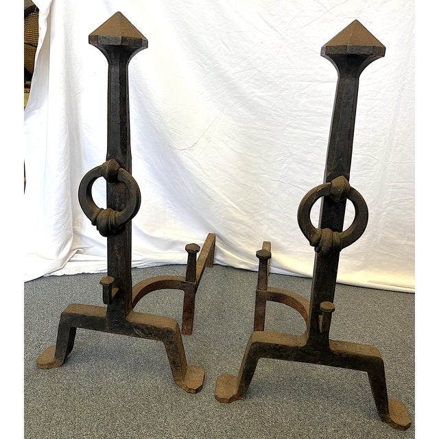 Metal Early 1900's Addison Mizner Mediterranean/ Spanish Colonial Revival Hand Forged Wrought Iron Andirons - A Pair For Sale - Image 7 of 18