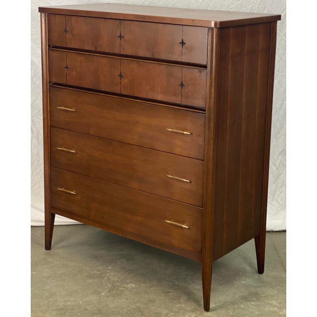 Vintage Mid Century Modern Broyhill Saga Walnut Starburst Chest of