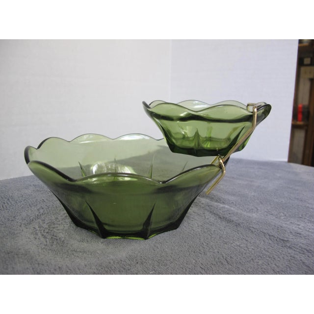 1960's Anchor Hocking Avocado Green Swedish Modern Chip and Dip Set