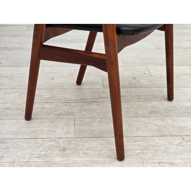 Mid-Century Modern Danish Armchair in Teak Wood and Black Artificial Leather, 1960s For Sale - Image 3 of 13