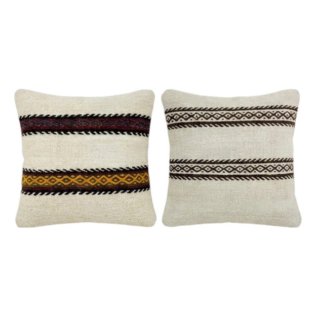 Anatolian Oushak Kilim Pillow Cover 16'' X 16'' - Set of Two For Sale