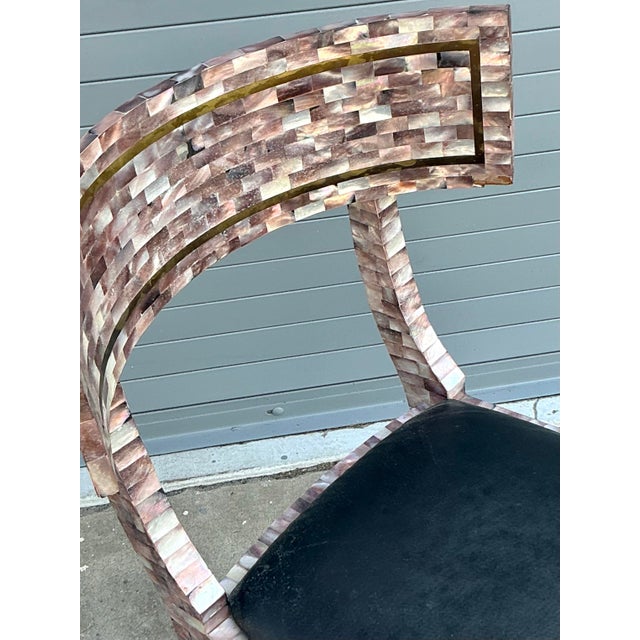 Postmodern Vintage Boho Maitland Smith Tessellated Capiz Shell Klismos Chair For Sale - Image 3 of 12