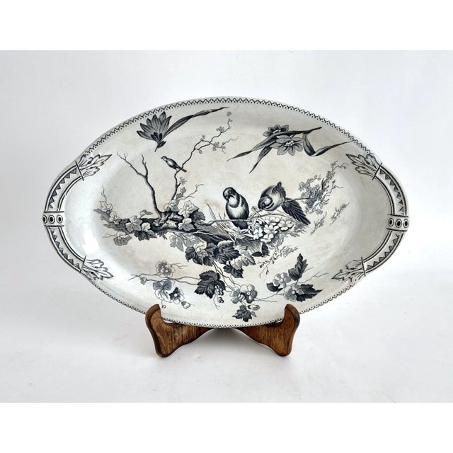 This English idyllic Woodlands pattern china platter dates to 1880, the Hill Potteries that produced transfer ware goods...