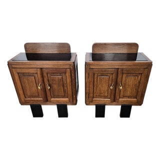 Italian Art Deco Nightstands in Burl Walnut, 1940s, Set of 2 For Sale