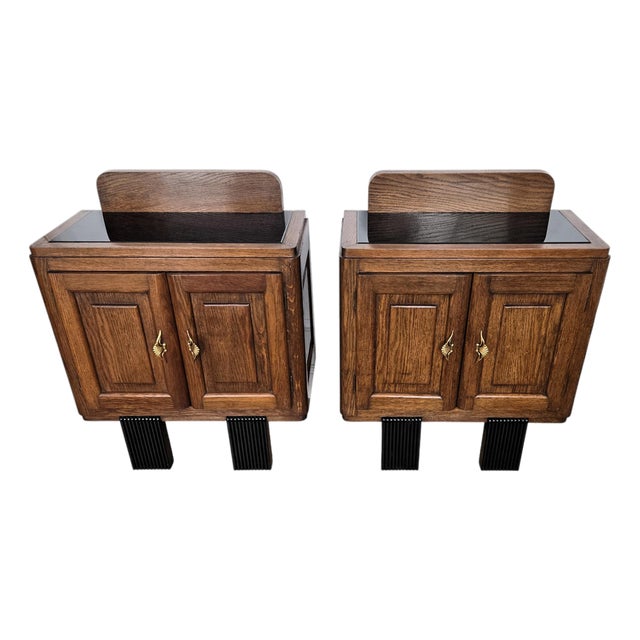 Italian Art Deco Nightstands in Burl Walnut, 1940s, Set of 2 For Sale