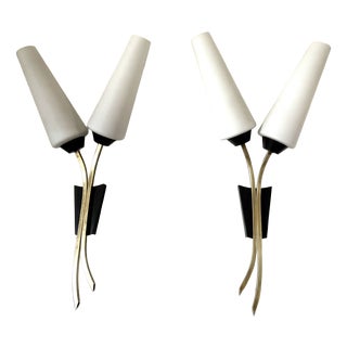 Large Vintage Double Wall Lights from Arlus, 1950s, Set of 2 For Sale