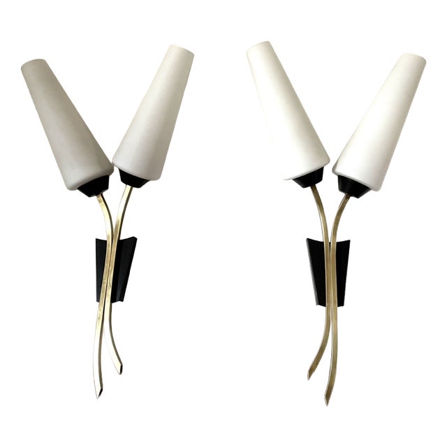 Large Vintage Double Wall Lights from Arlus, 1950s, Set of 2 For Sale