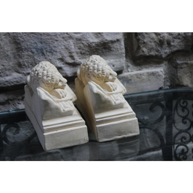 Sleeping Lion Monument Statuary Statues - Set of 2 For Sale - Image 10 of 13