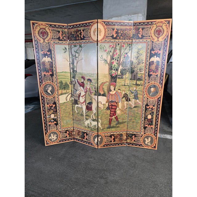Late 20th Century Beautiful Italian Hand Painted Folding Screen of Peasants For Sale - Image 14 of 18