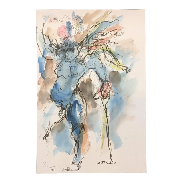 Original Ink & Watercolor Abstract Painting For Sale