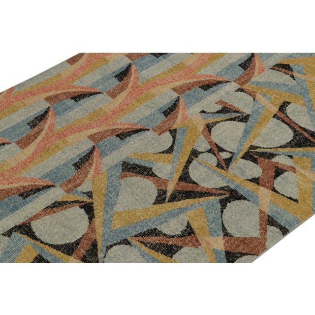 Rug & Kilim’s Distressed Deco Style Rug in Blue & Beige-Brown Geometric Patterns For Sale In New York - Image 6 of 7