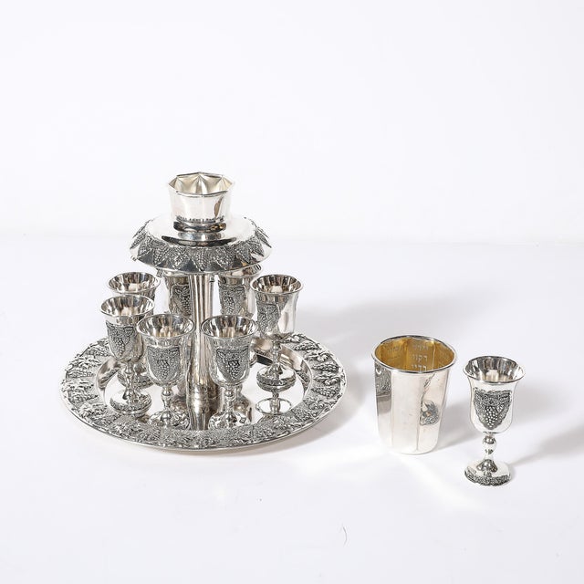 Mid 20th Century Mid-Century Silver Plated Fountain Kiddush Cup Set in Grape & Vine Motif For Sale - Image 5 of 18