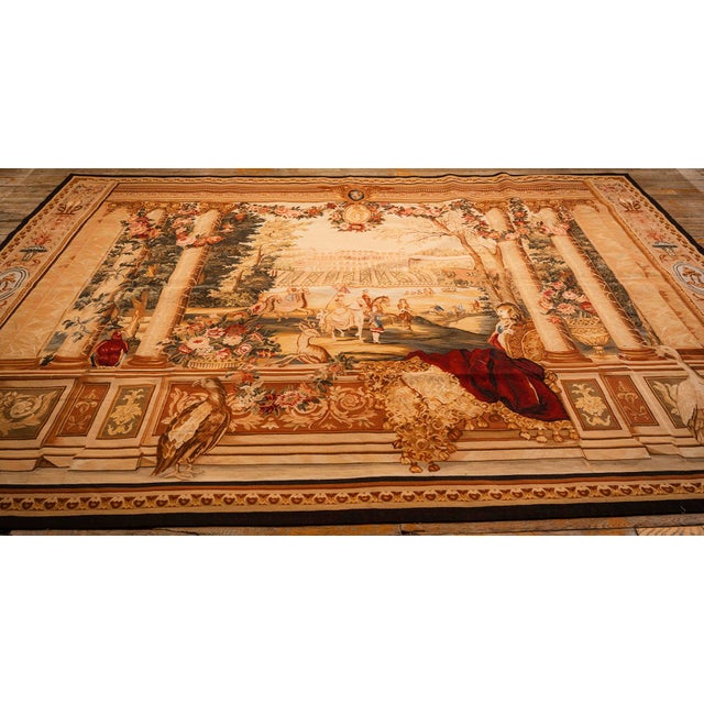 1875s Antique Beige Field European Landscape Victorian Flat Weave Wool Tapestry For Sale - Image 15 of 15