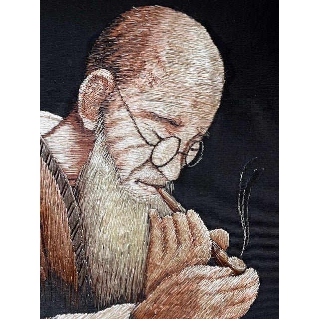 Pair of Framed Japanese Embroidery Art Portraits For Sale - Image 16 of 17